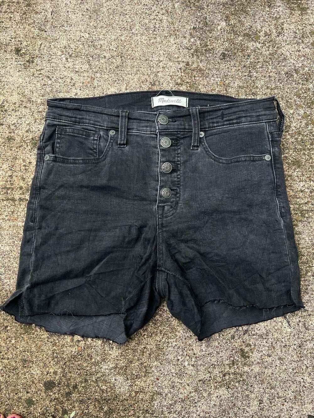 A- Madewell Black 9" High Rise Skinny Button Fly Denim Cutoff Shorts - Size 27